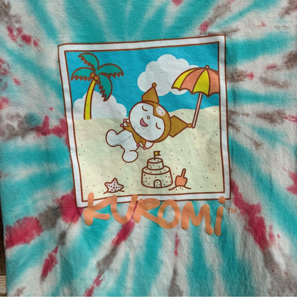 Sanrio Kuromi Beach Day Graphic T-Shirt Upcycled Tie-Dye Size S - Picture 3 of 5